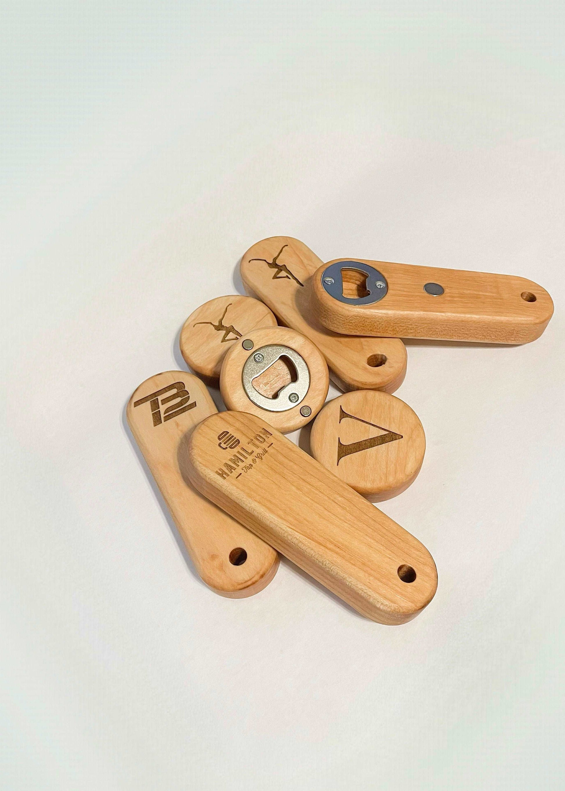 handmade hardwood bottle opener - custom logo!