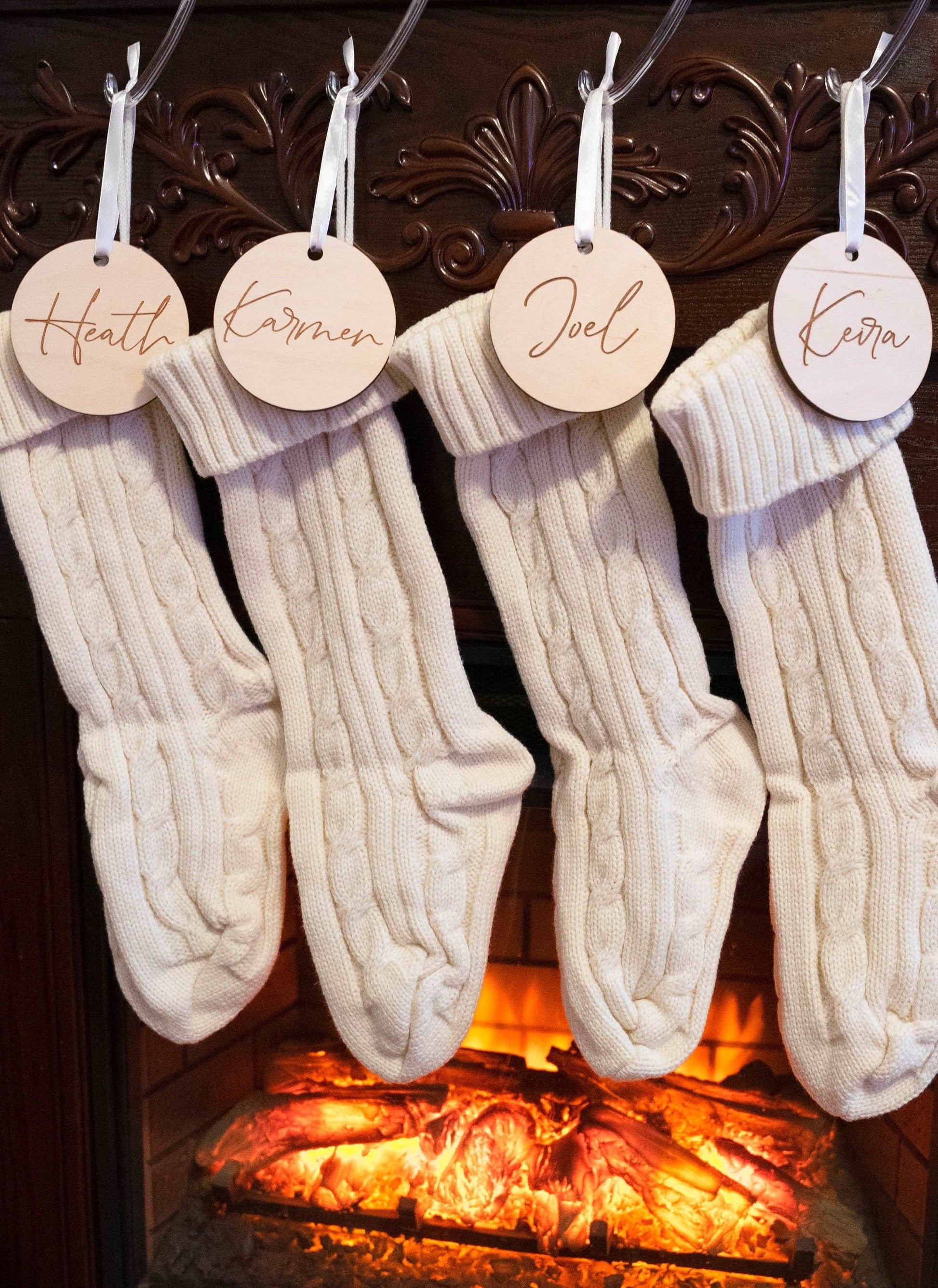 personalized name circle wood stocking tag