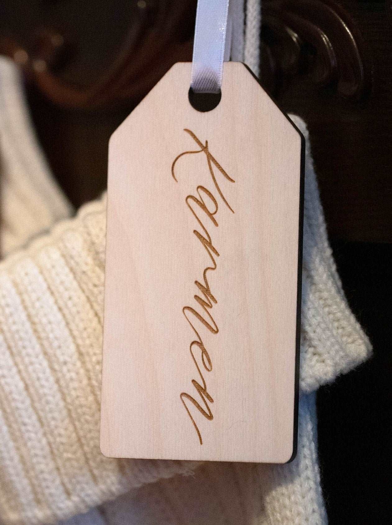 personalized name gift tag wood stocking tag